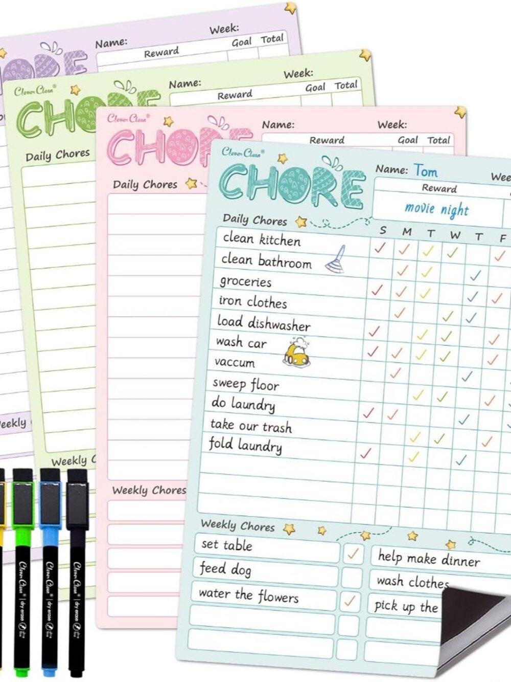 Magnetic Dry Erase Chore Chart - 8.5"x12" Behavior Responsibility Chore Board fo